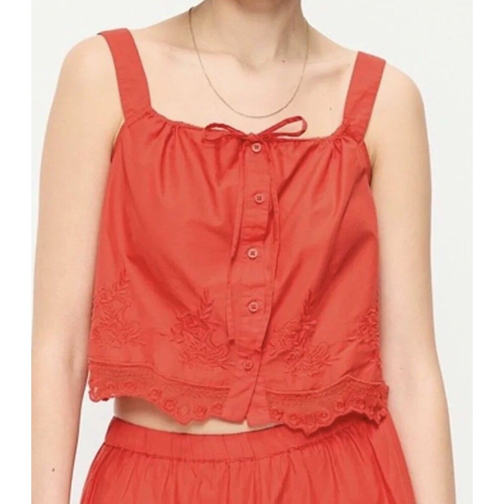Old Navy Moonfish Orange Embroidered Tie Front Cami Tank Top 100% Cotton Boho